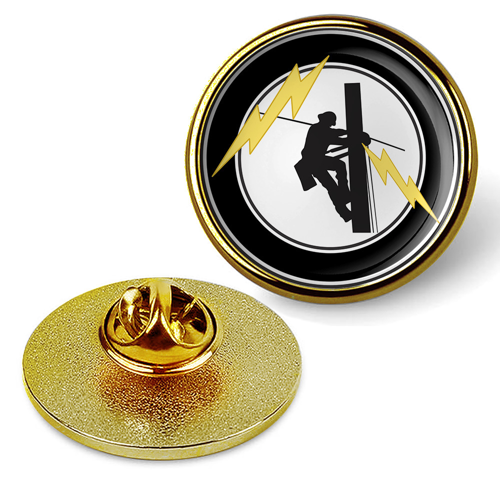 Lineman Hat Pin Lapel Tie Tac Badge, Military Emblem Suit Shirt Hat - Gold