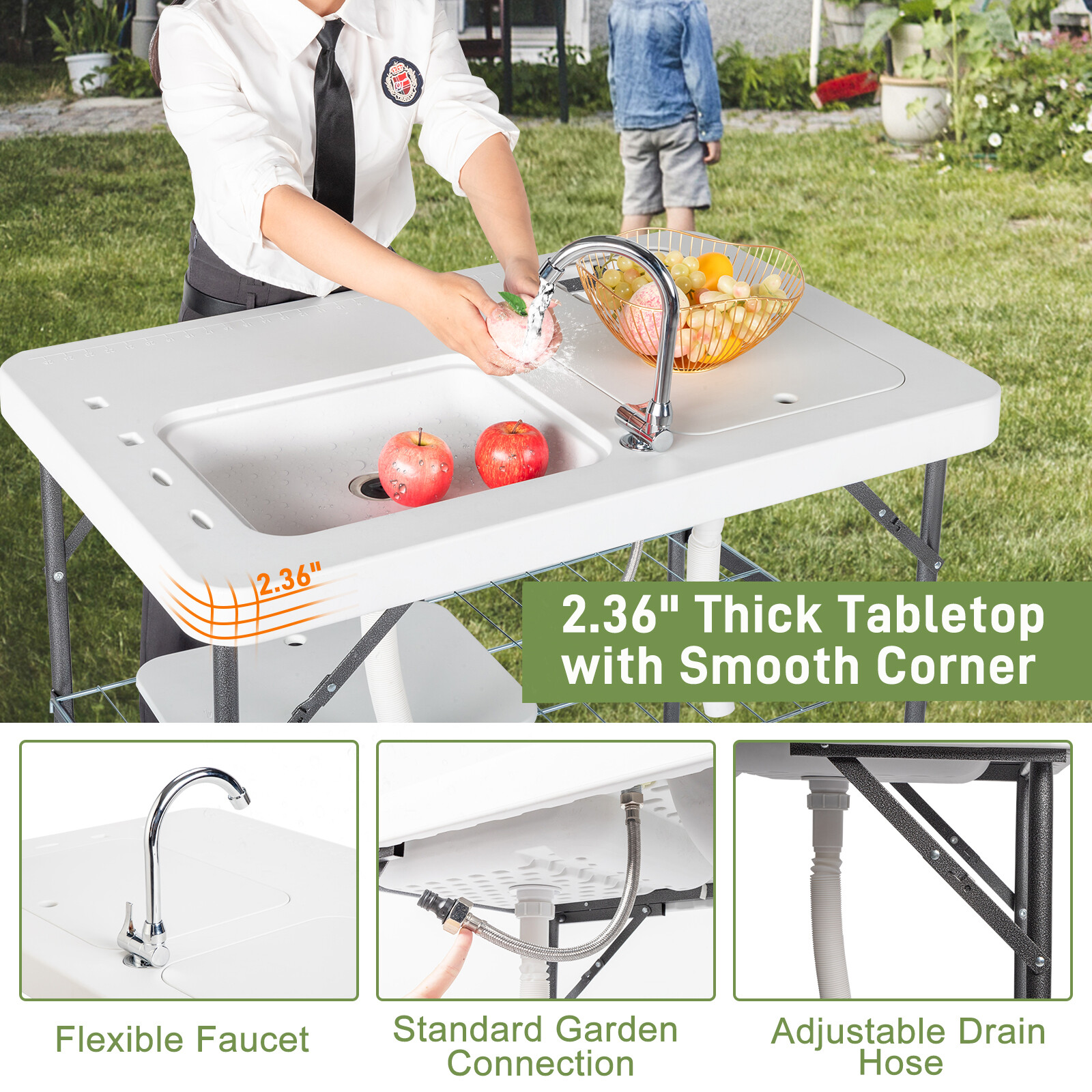 HDPE Rectangular With Barbed Wire Foldable Outdoor Fish Killing Table White