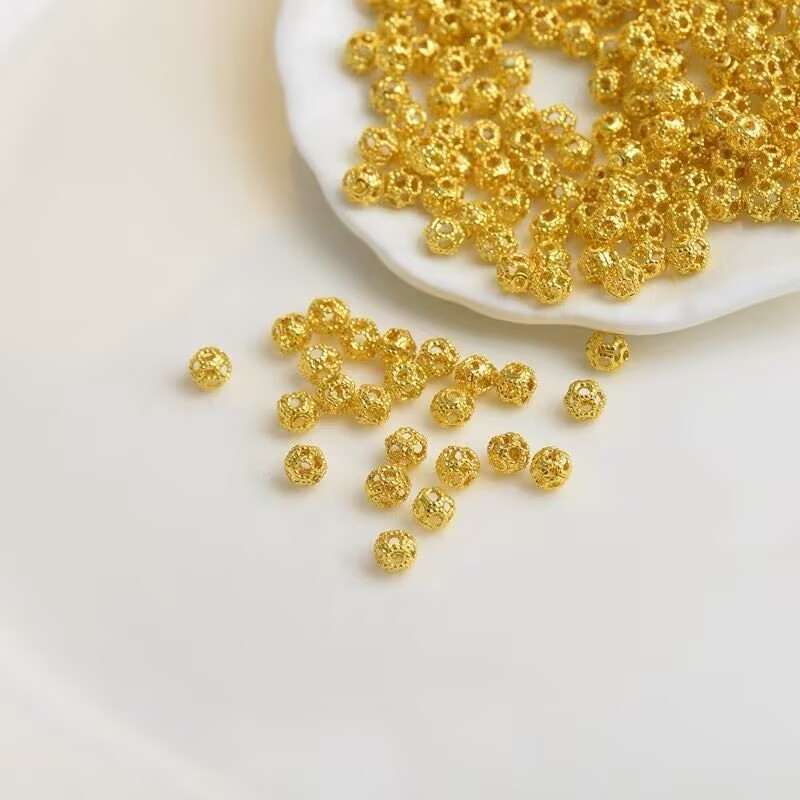 500 Golden Plated Tiny Round Filigree Spacer Beads 4mm Jewelry Findings