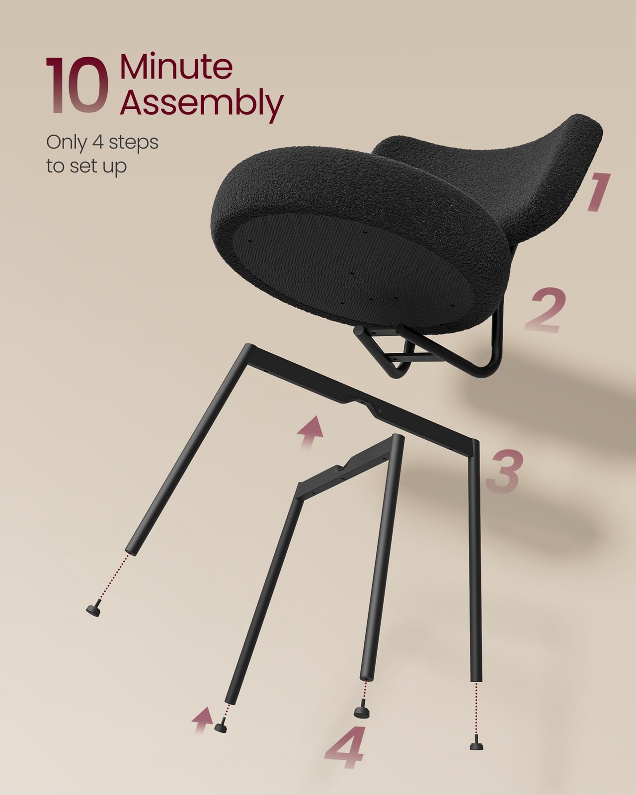 Boucle Dining Chairs Set of 4, Upholstered Kitchen Dining Room Chairs with Cu...