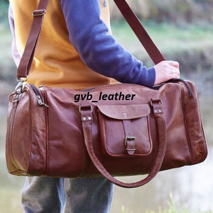 Natural Waxed Vintage Men Real Leather Tote Luggage S Travel Bag Duffel Gym Bag