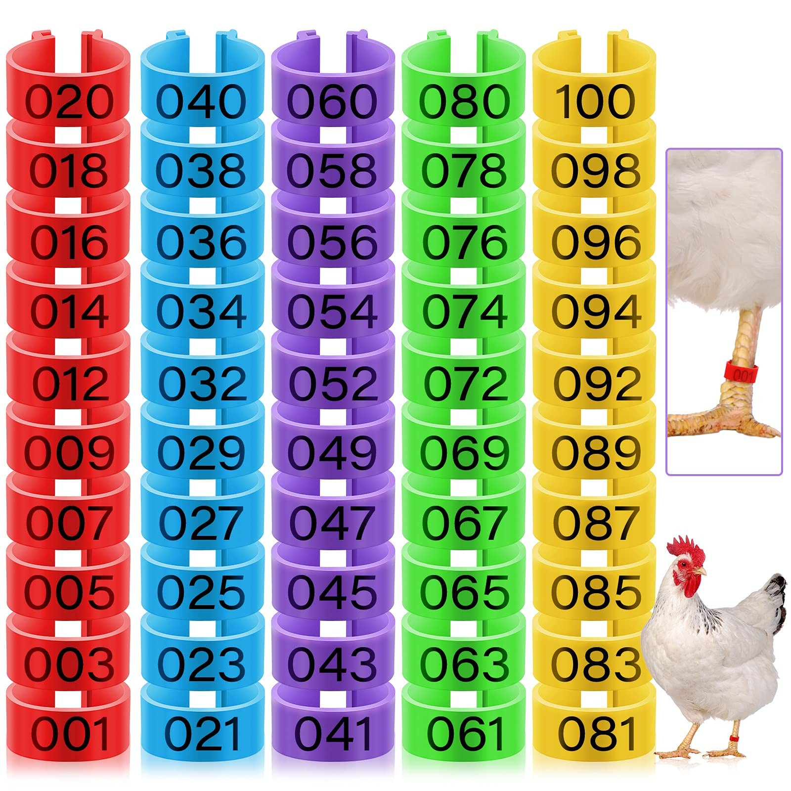 100 Pcs 16mm Chicken Leg Rings Numbered Poultry Leg Bands Foot Rings