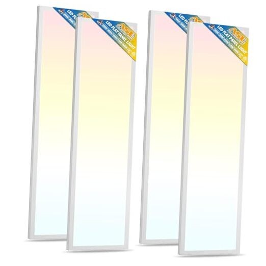 4-Pack 1x4FT LED Flat Panel Light Surface Mount, 1x4FT 5CCT (4-Pack) White