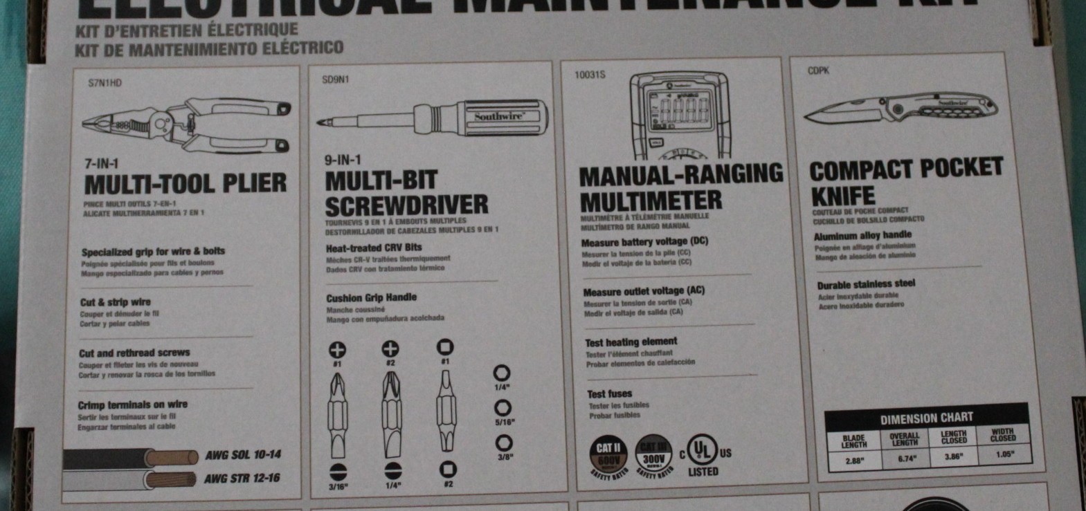 Southwire EM-KIT 8pc Electrical Maintenance Tool Kit w Multimeter - NEW