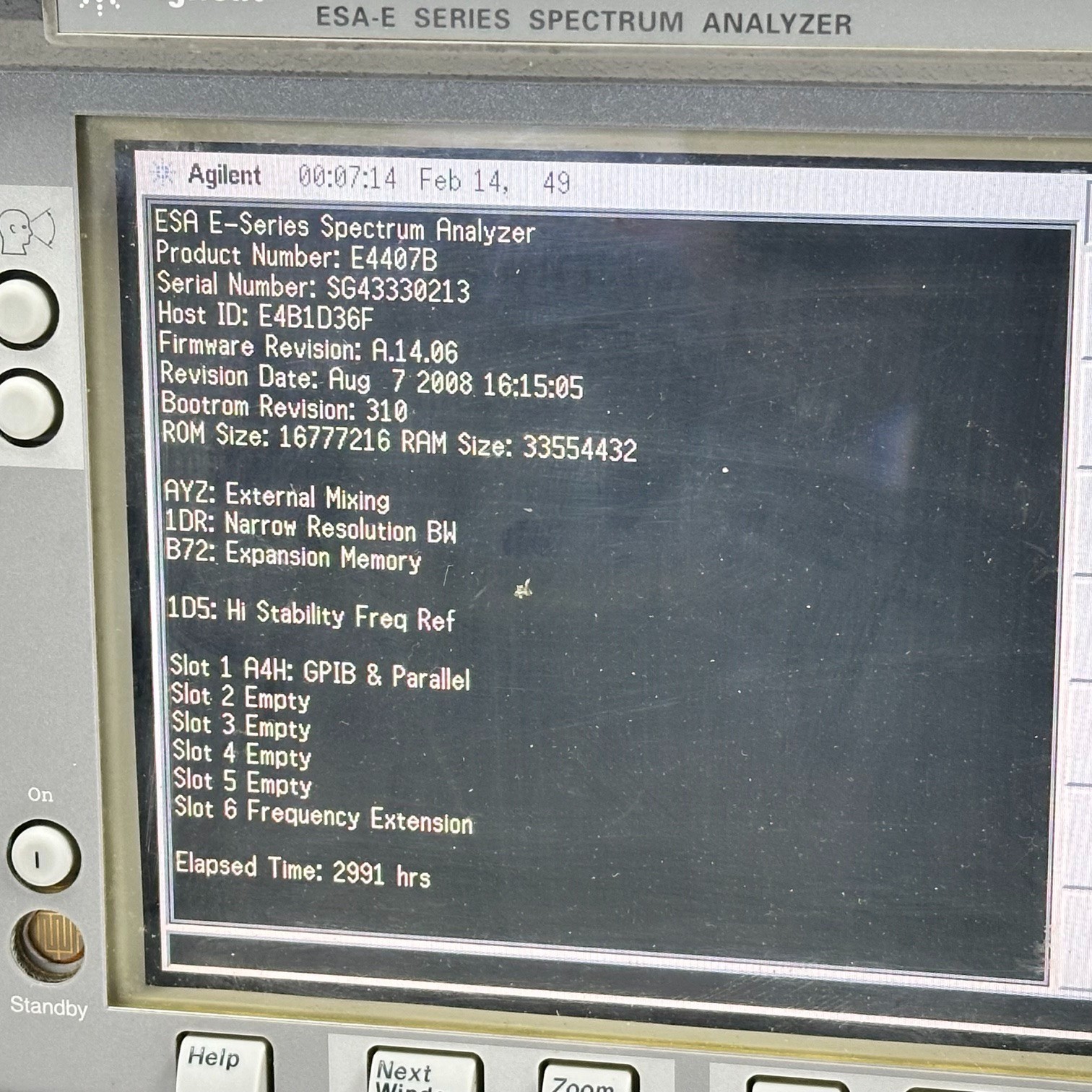 Agilent E4407B ESA-E Spectrum Analyzer w/ Options: 1D5, 1DR, A4H, AYZ, B72