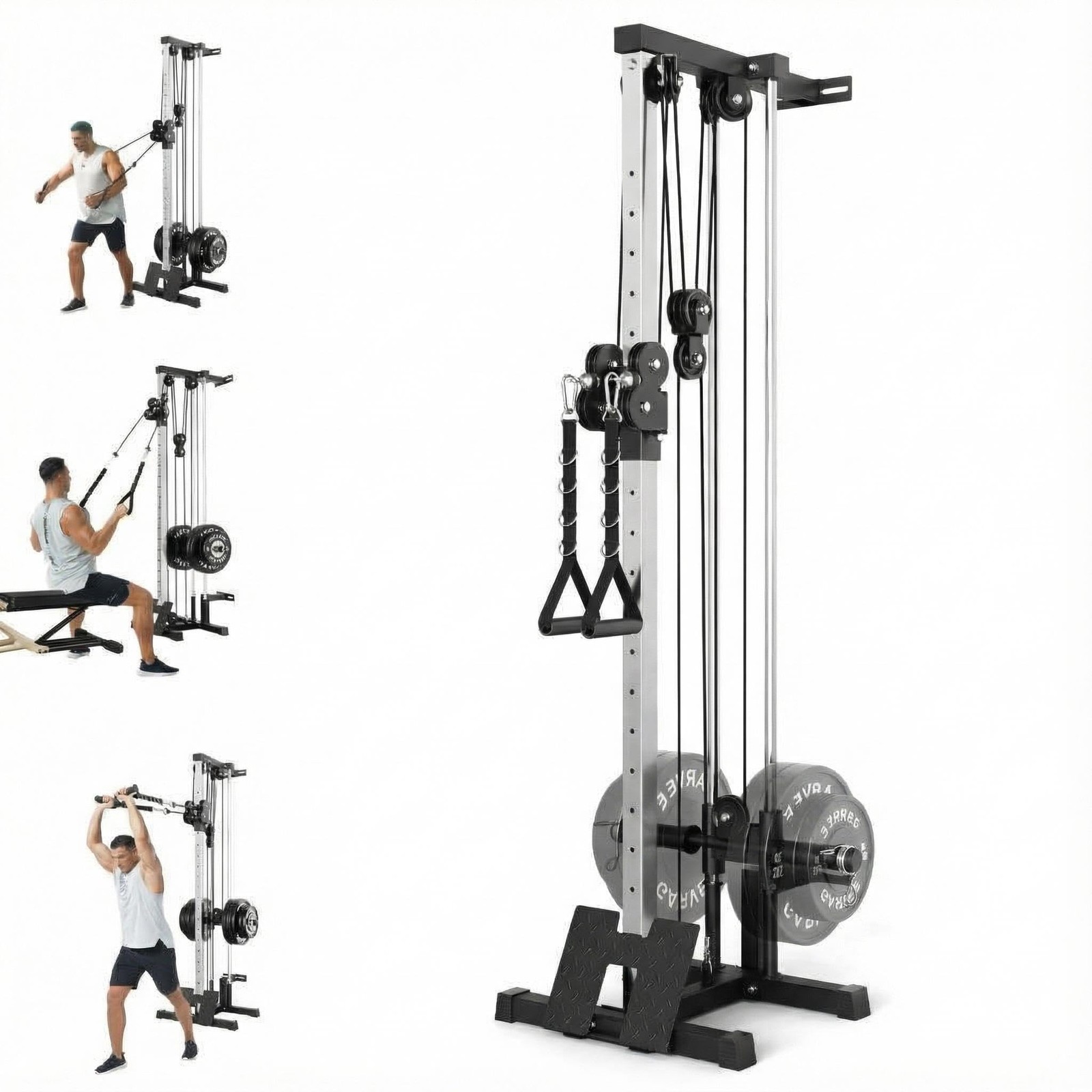 Wall Mount Lat Pulldown Machine,18-Position Adjustable Dual Pulley Cable Station