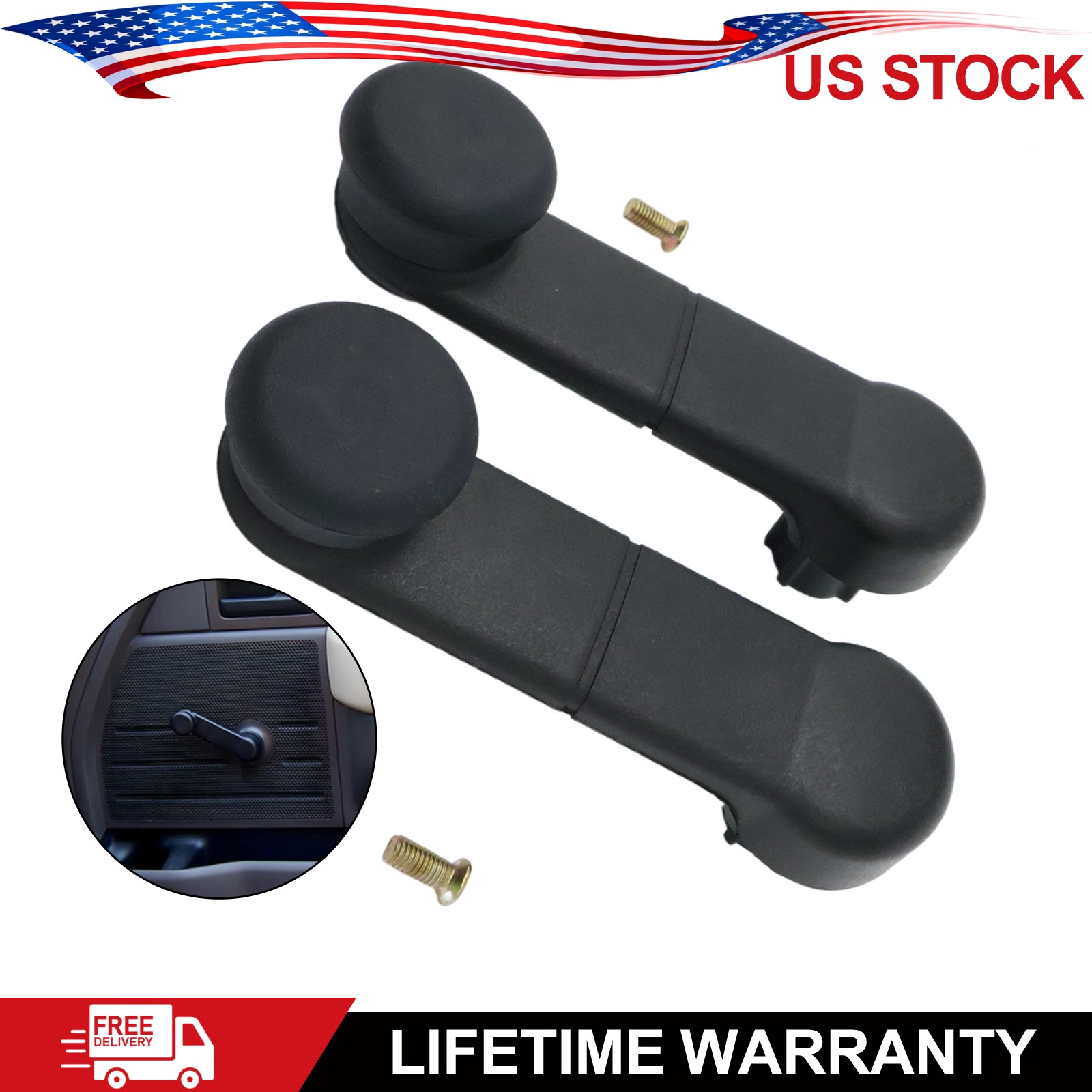 For 1993-2011 Ford Ranger New 2x Inside Manual Window Crank Handles Black Set