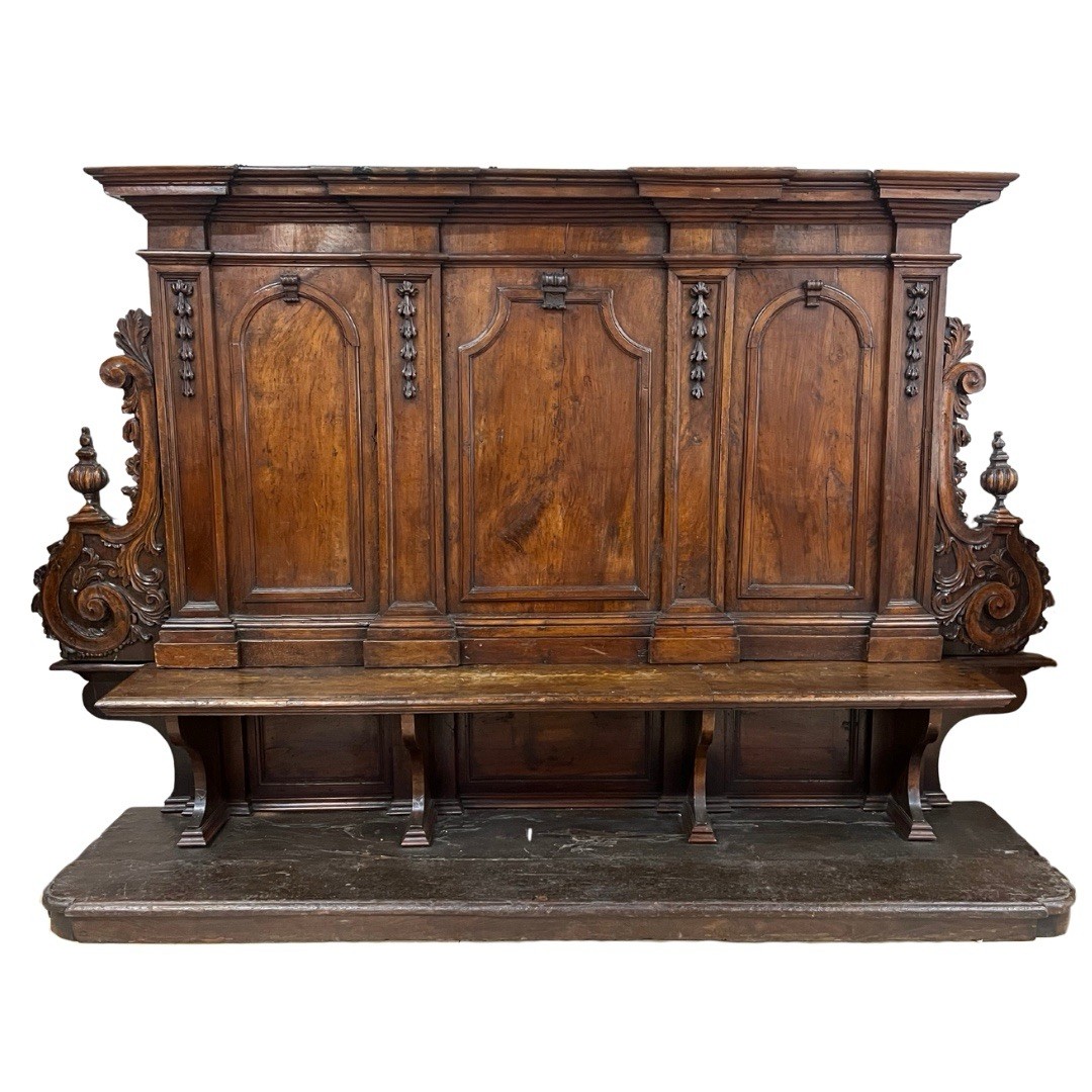 Antique Italian Walnut Renaissance Grand Hall Entrance Hotel Hall Bench 113 x 74