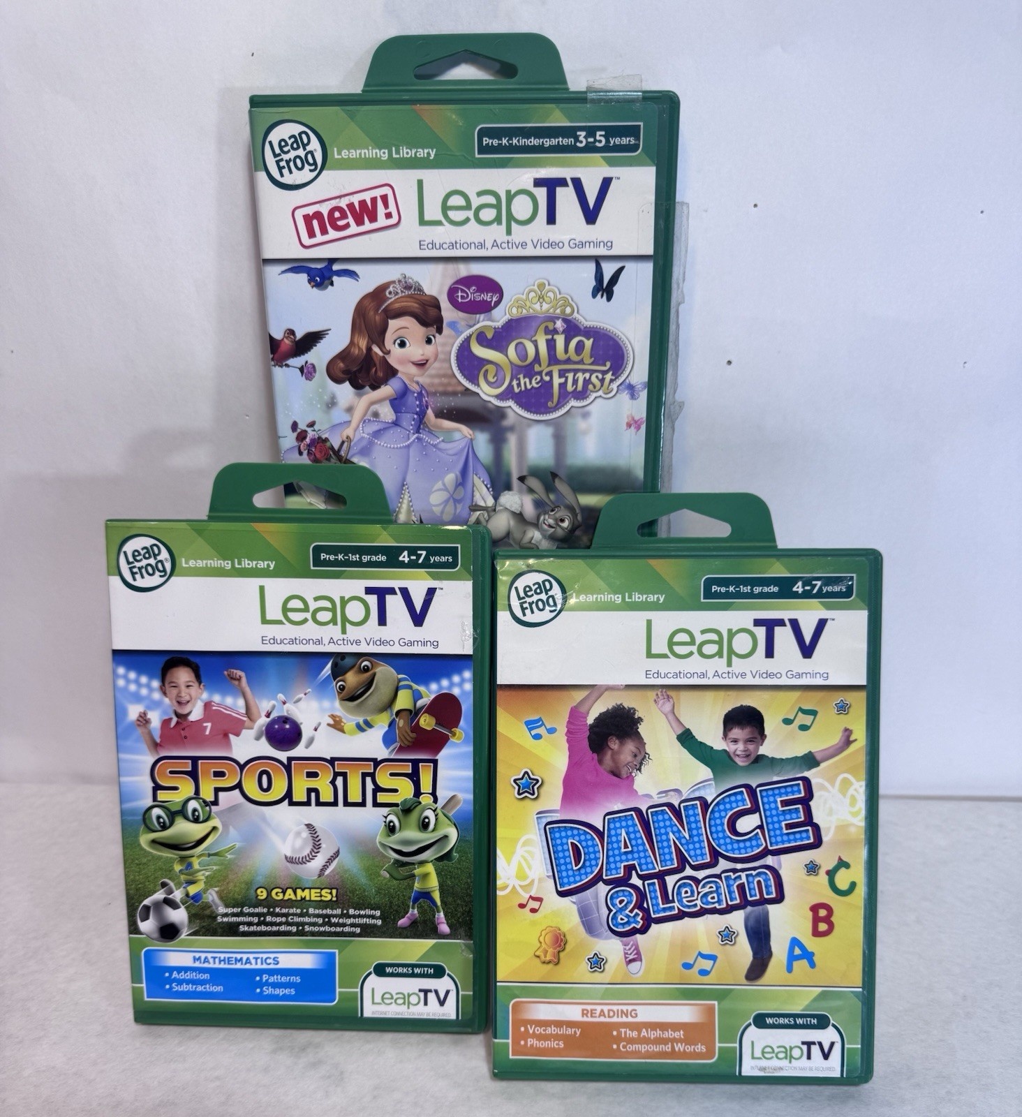 3 Leap Frog Leap TV Games Dance & Learn Sports Sofia The First Cases And Manuals