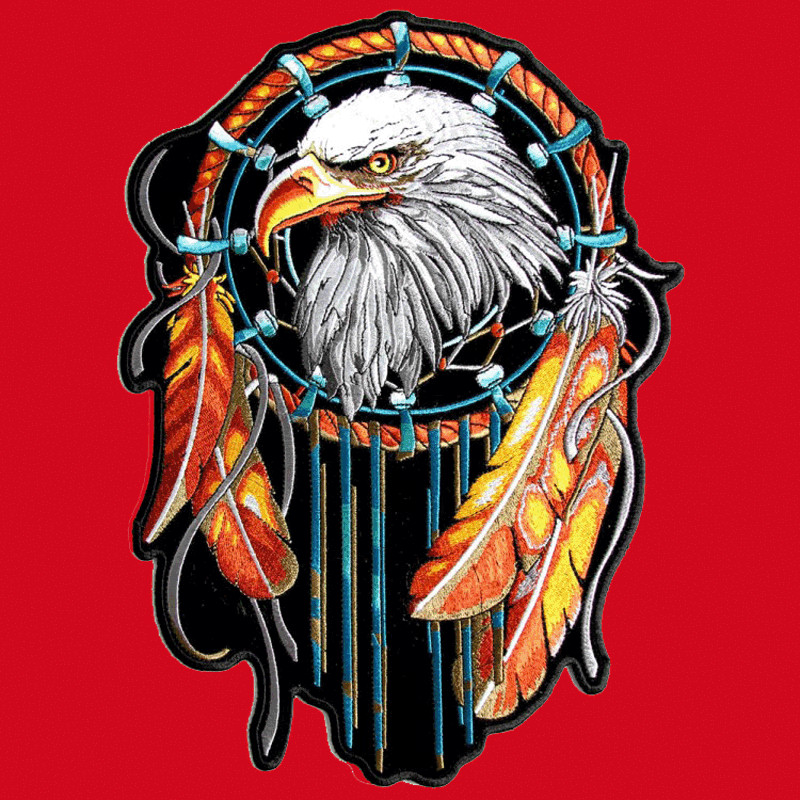 EAGLE DREAM CATCHER IRON ON EMBROIDERED 5.5 INCH BIKER PATCH