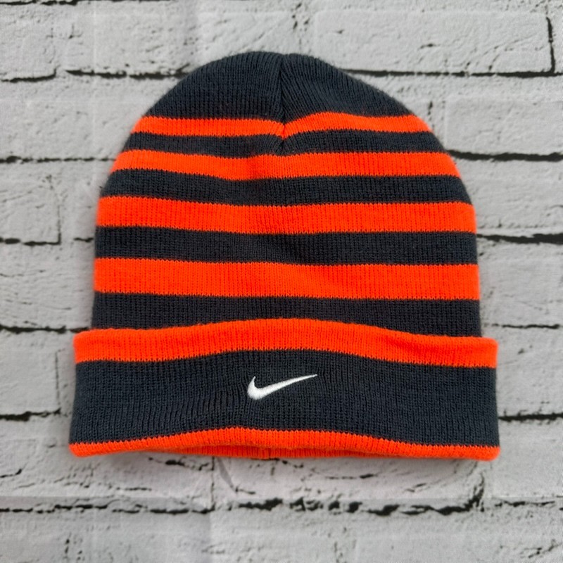 Nike Embroidered Swoosh Logo Ski Snow Cap Youth Kids Logo Beanie Hat Striped