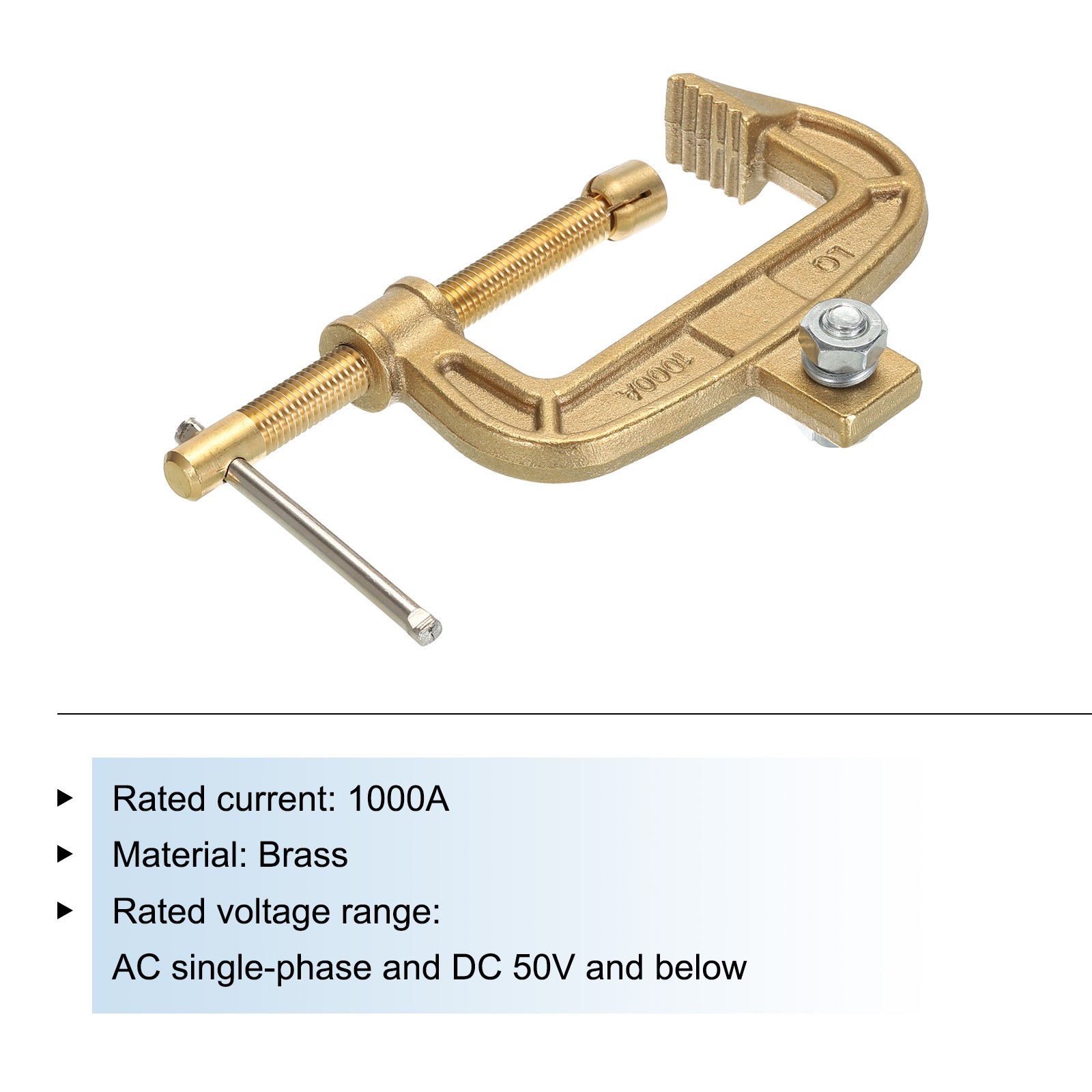 1000A Brass G-shape Ground Welding Earth C-Clamp T-Handle Clamping Range 73mm