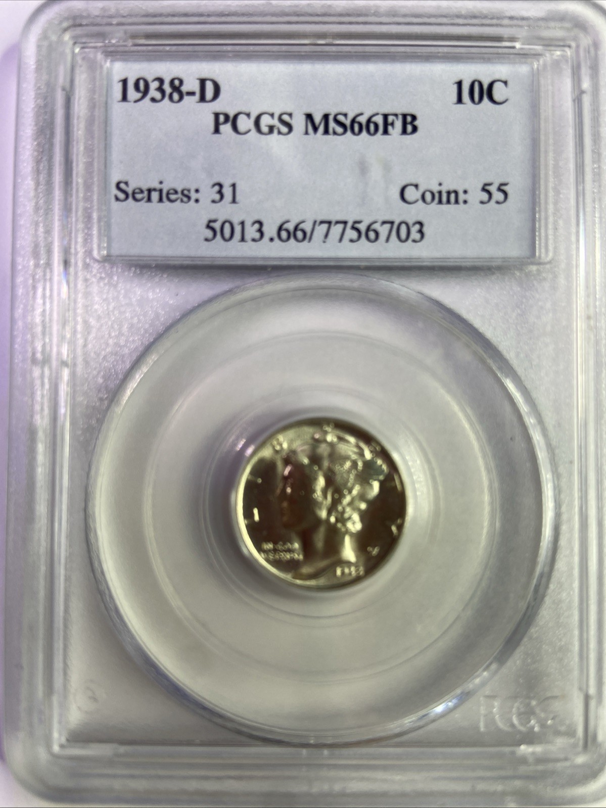 1938-D Mercury Dime - 10c PCGS MS66 FB - Full Bands