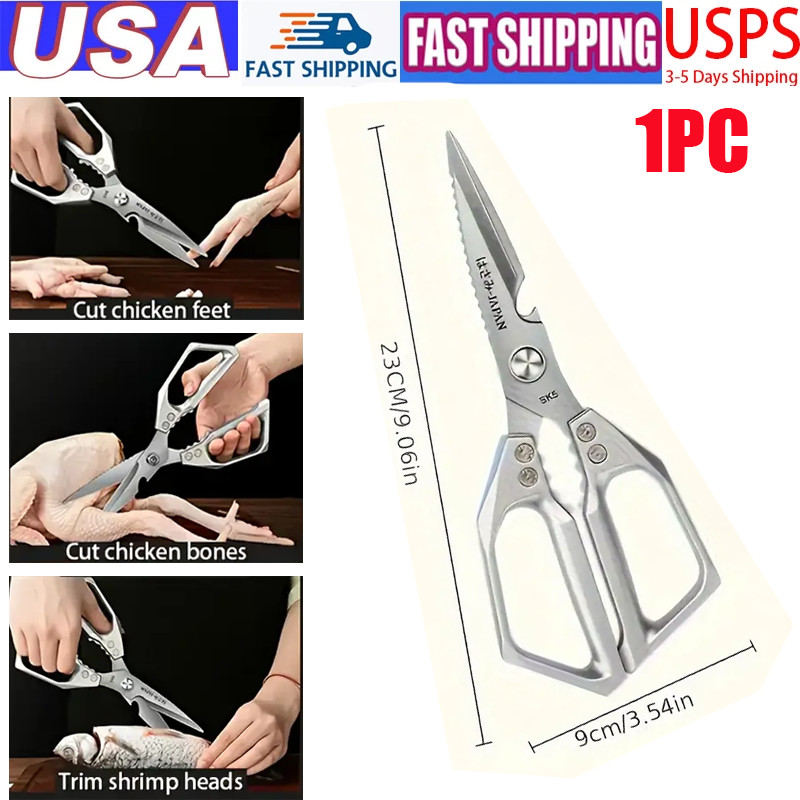 Silver Kitchen Scissors, Heavy - Duty Stainless Steel, Perfect for Chicken Bone
