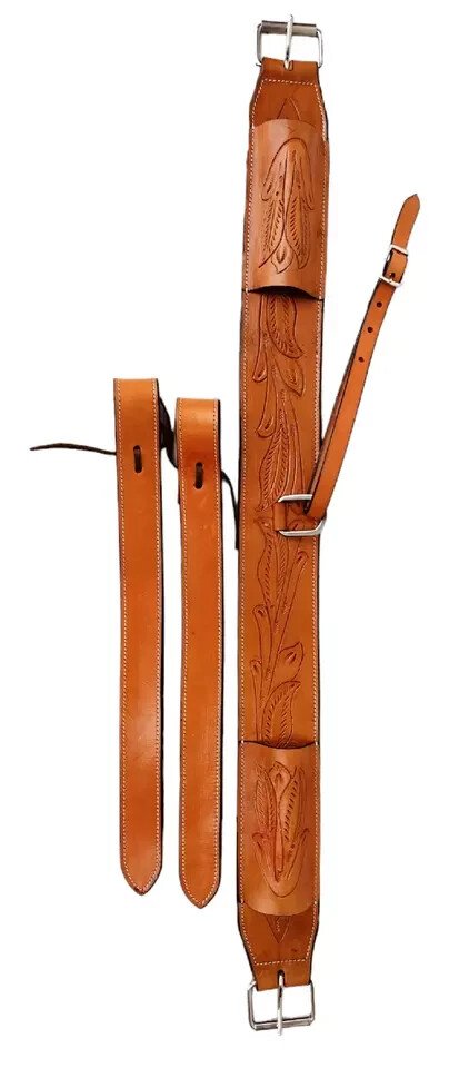 LEATHER SADDLE TOOLED GIRTH HORSE BACK FLANK REAR CINCH