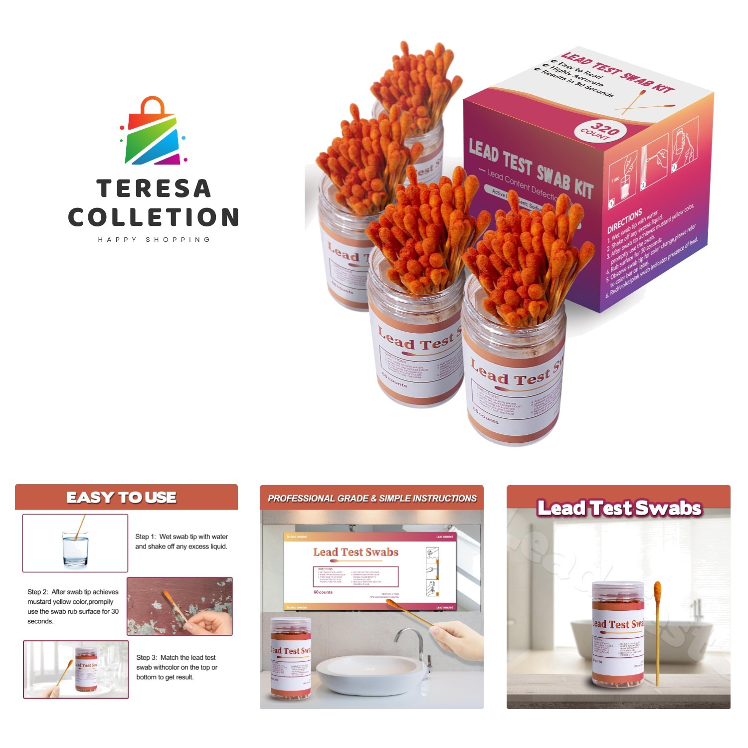 Quick and Easy Lead Testing Swabs - 320 Pack for Immediate 30-Second Results
