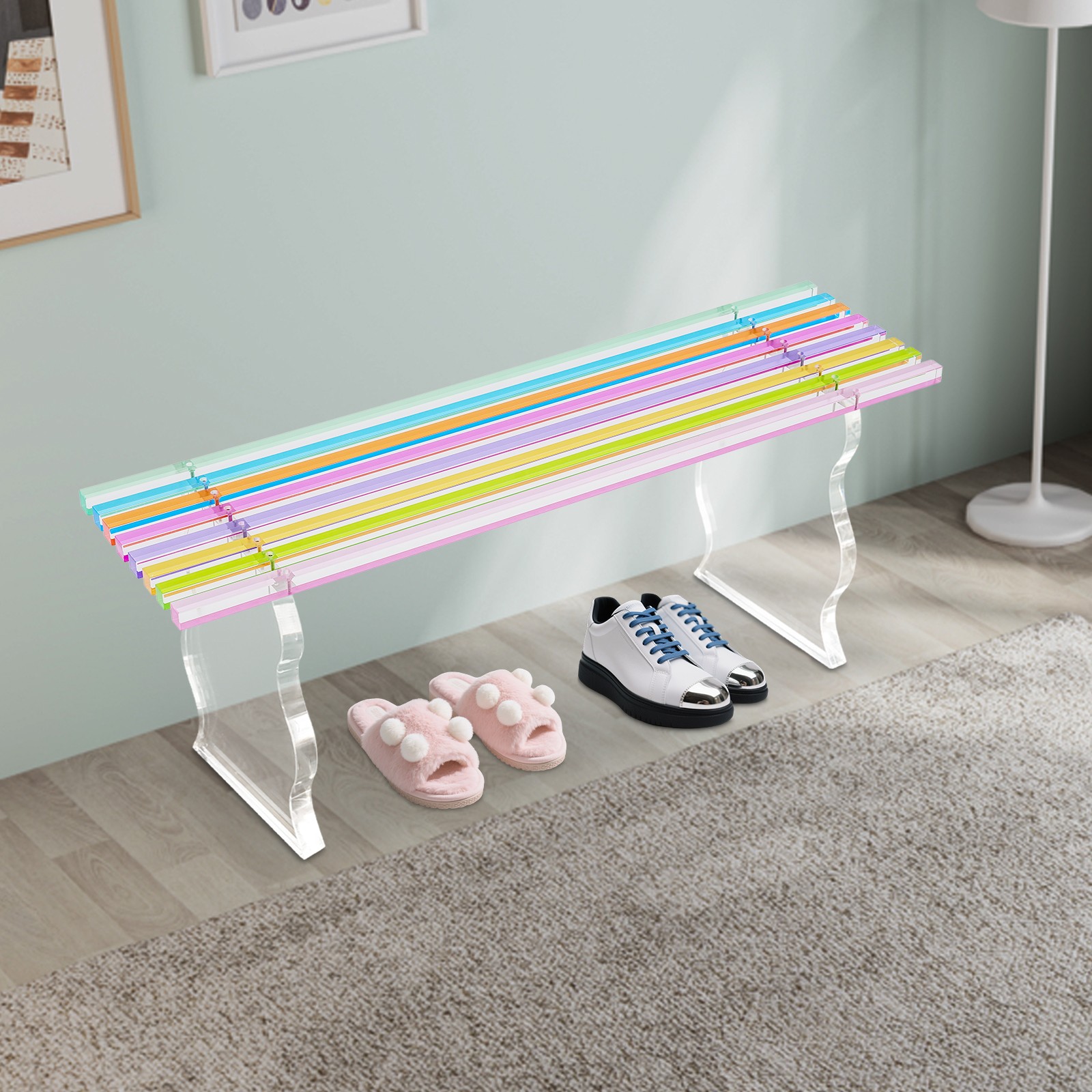 Acrylic Entryway Shoe Bench, Bench In Rainbow Color, Furniture Seat 35.4" L