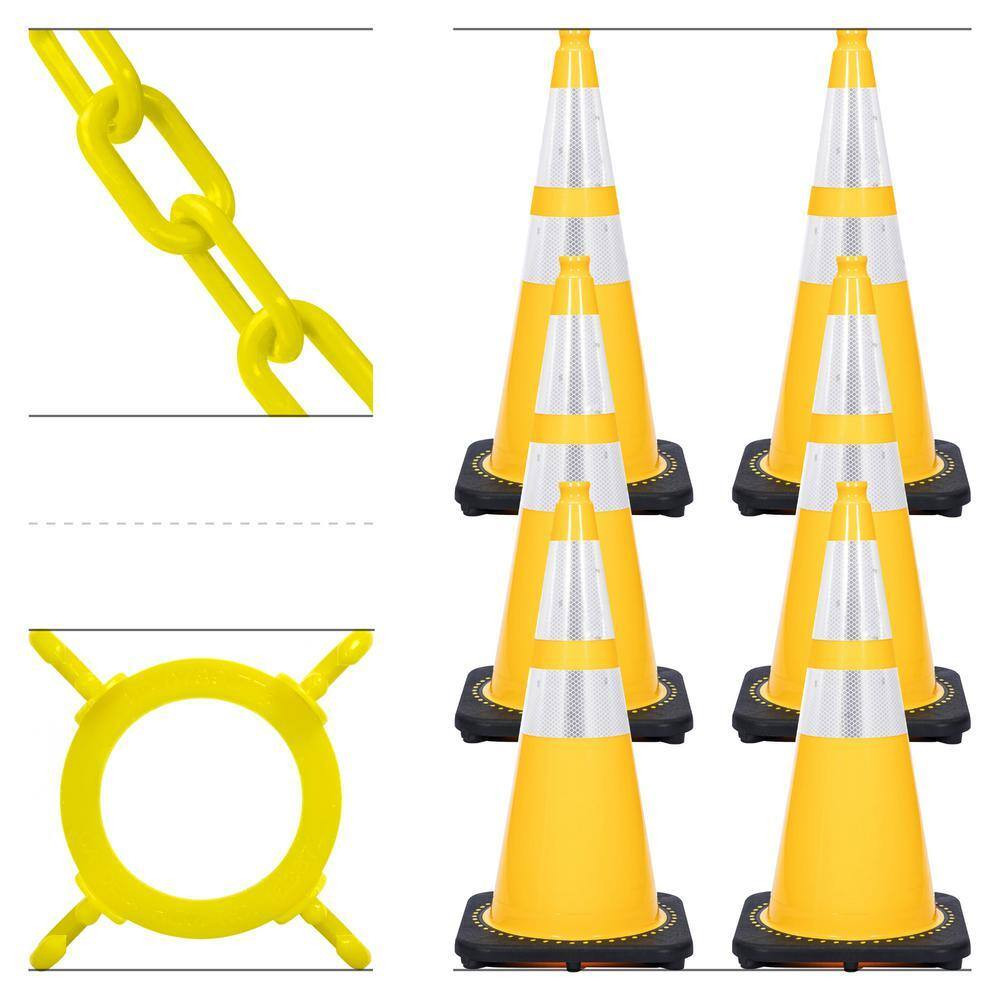 28 In. Yellow Reflective Traffic Cone and Chain Kit