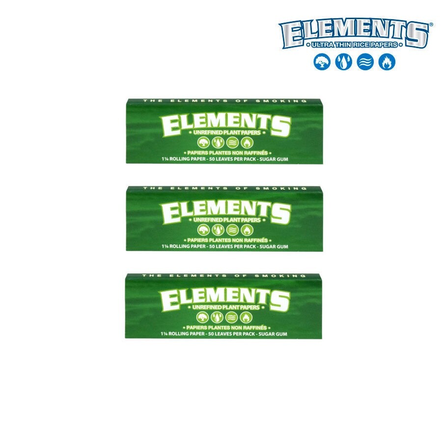 ELEMENTS Green Unrefined Plant Papers 1 1/4 Size Rolling Paper - 3 Booklets