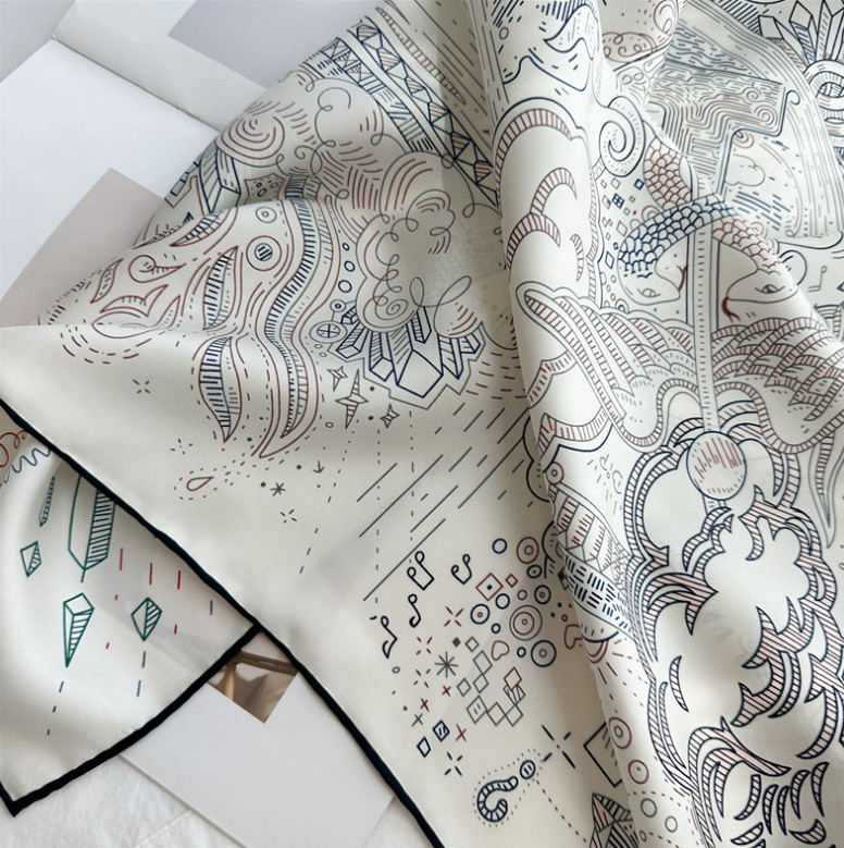 Pure 18 Momme Twill Silk Wrap Scarf Bandanna carriage Print Square Shawl 35'’new