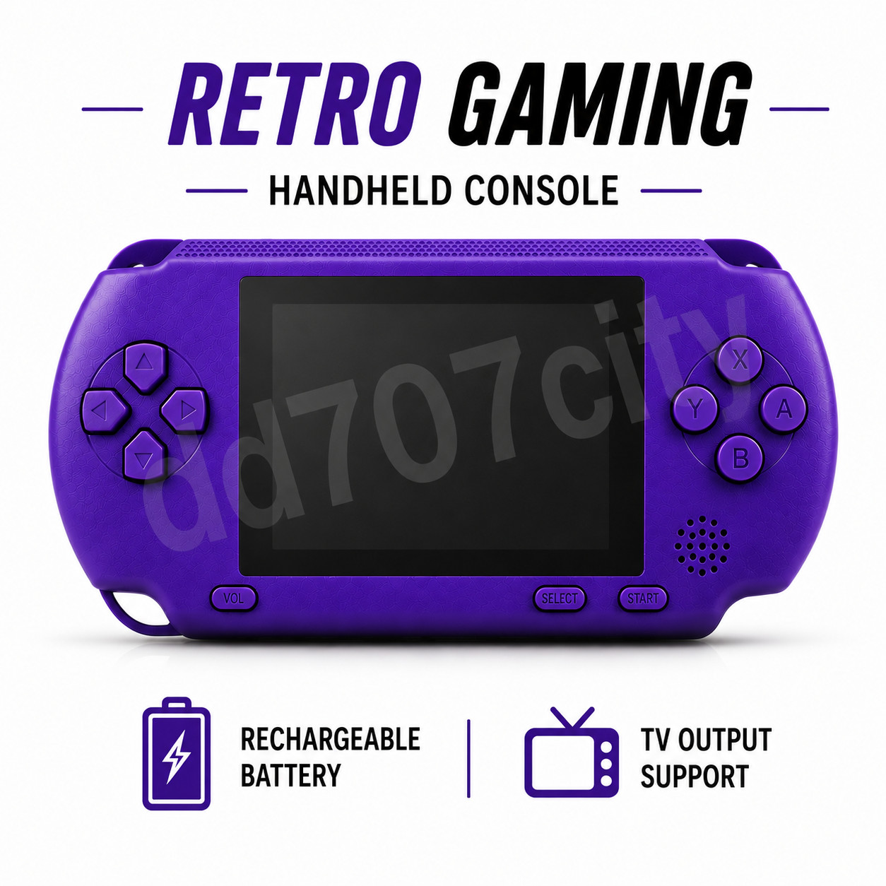 Portable Handheld Gaming Console Rechargeable Retro Gaming System 16 Bit