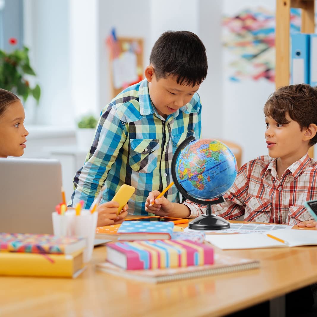 World Globe for Kids Learning - 6 inch Interactive Earth Globe with Stand for...