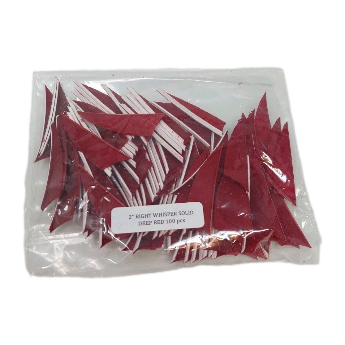 100 Pack Bullseye Feathers 2" Right Wing: Shield Whisper Solid Deep Crimson Red