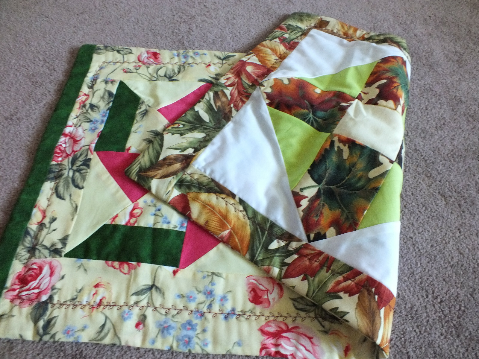Beautiful Handmade Fall Spring Table Linen Reversible 28 x 15" NICE