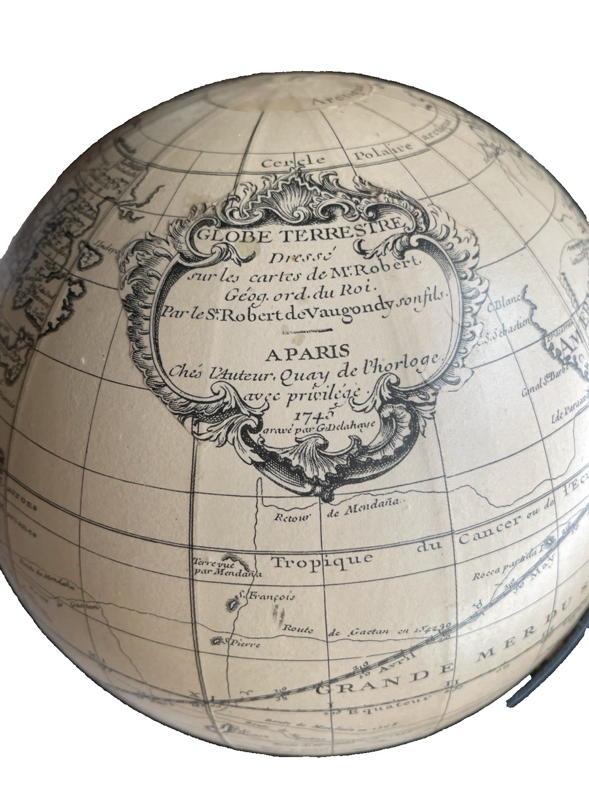 World Globe Vaugondy 1745 Authentic Model REPLICA 5 1/2" Diameter w/ Box