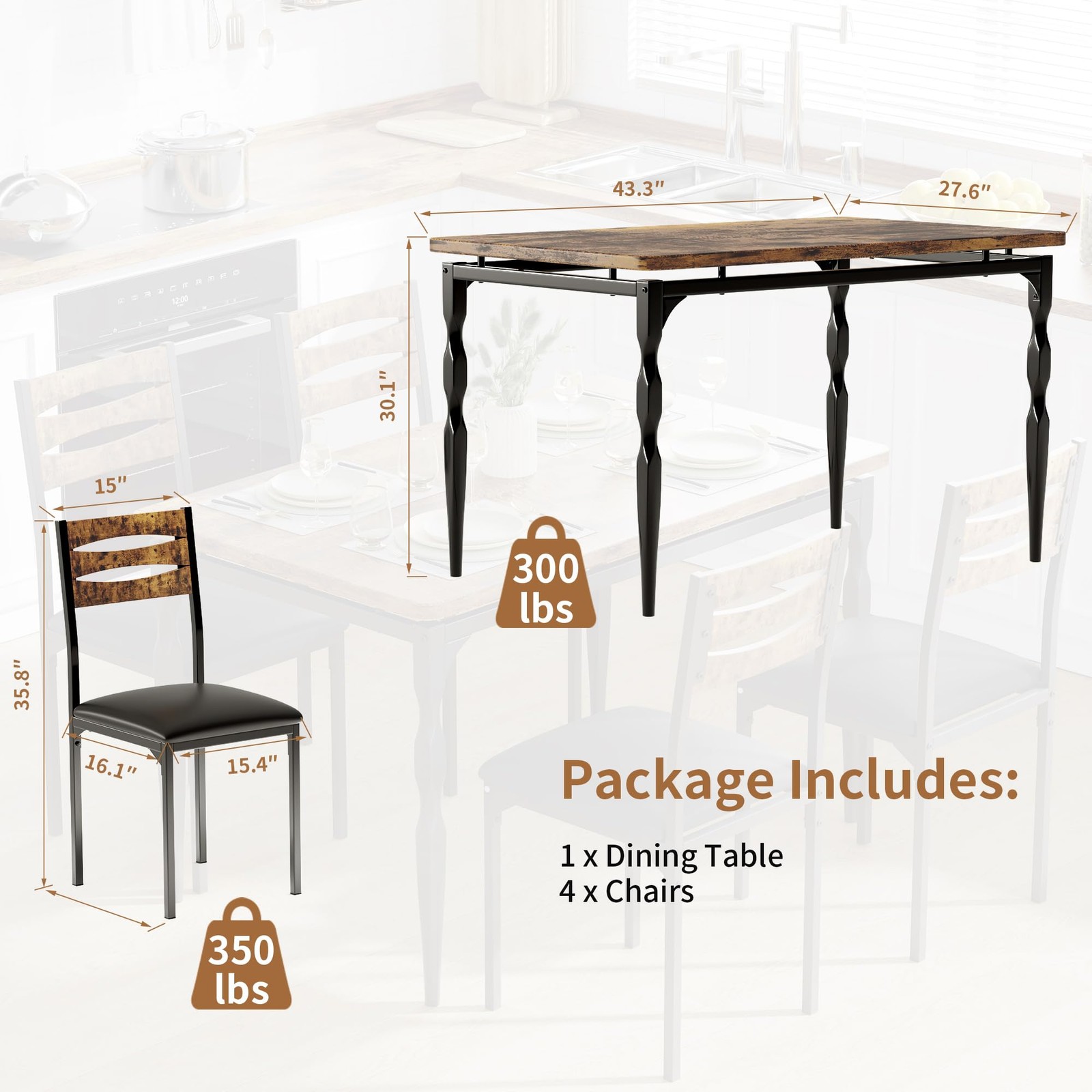 5 Piece Table and Chairs Dining Table Set Kitchen Table for Small Spaces Dinning