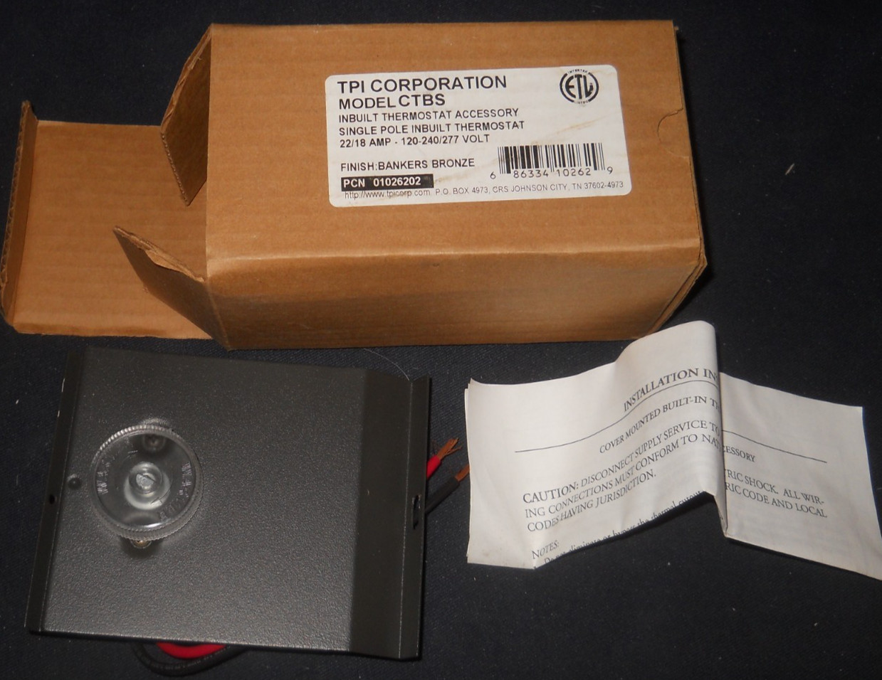 TPI Corp. Model CTBS Inbuilt Thermostat Accessory Single Pole Inbuilt Thermostat