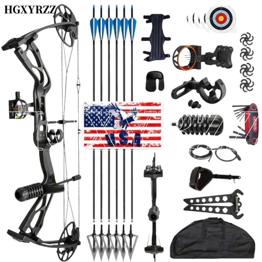 70lb Compound Bow Archery Set 320FPS Speed Sight Release Hunting Arm Guard