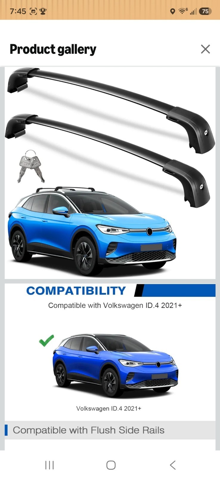 Roof Rack Cross Bars 220lbs Compatible with Volkswagen VW ID4 ID.4 2021-2026,...