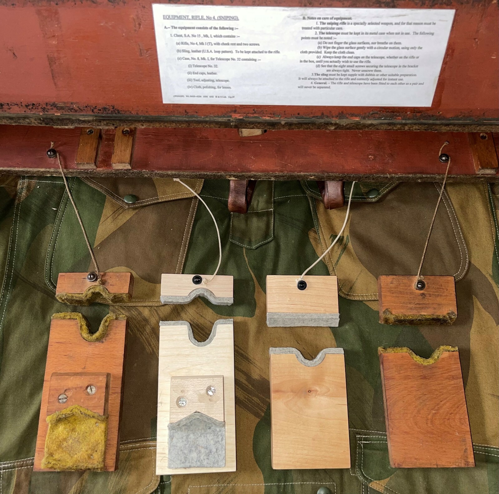 Lee Enfield Sniper SANo 15 Transit Chest Repro Repair Items - Parts Catalog No4T