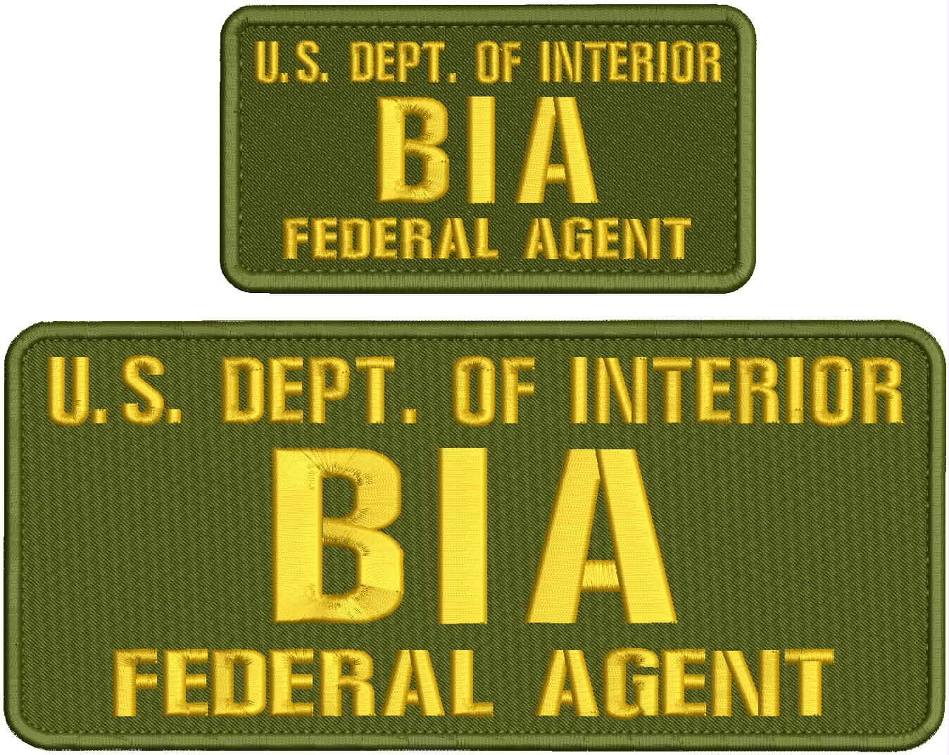US D OF I BIA F AGENT EMBROIDERY PATCH 4.75X11 AND 3X6 VELCR@ ON BACK GOLD ON OD