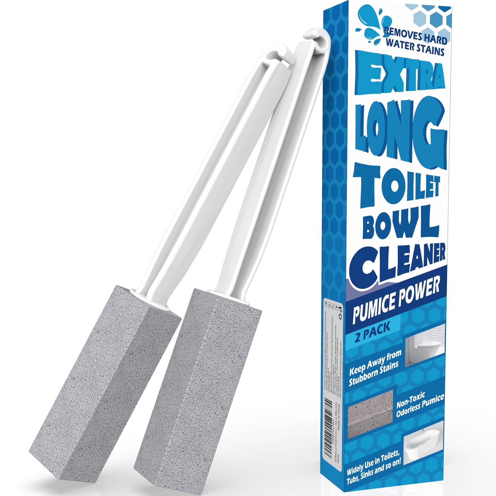 2 Pack Pumice Stone for Toilet Cleaning, Extra 3.35 x 1.77 x 12.99 inch, Gray