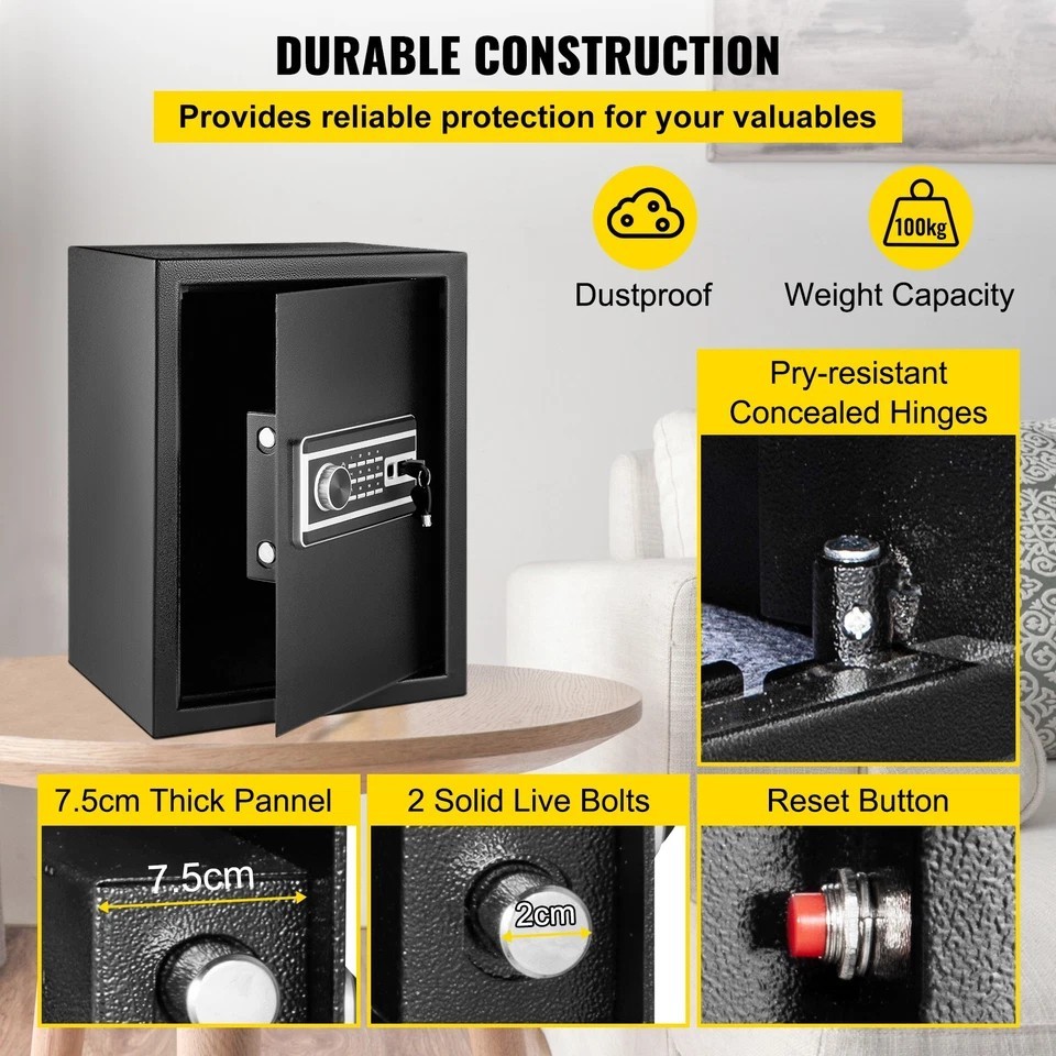 Safe Box Lock Security 2.1 Cubic Feet Digital Safe Key Lock Home Office