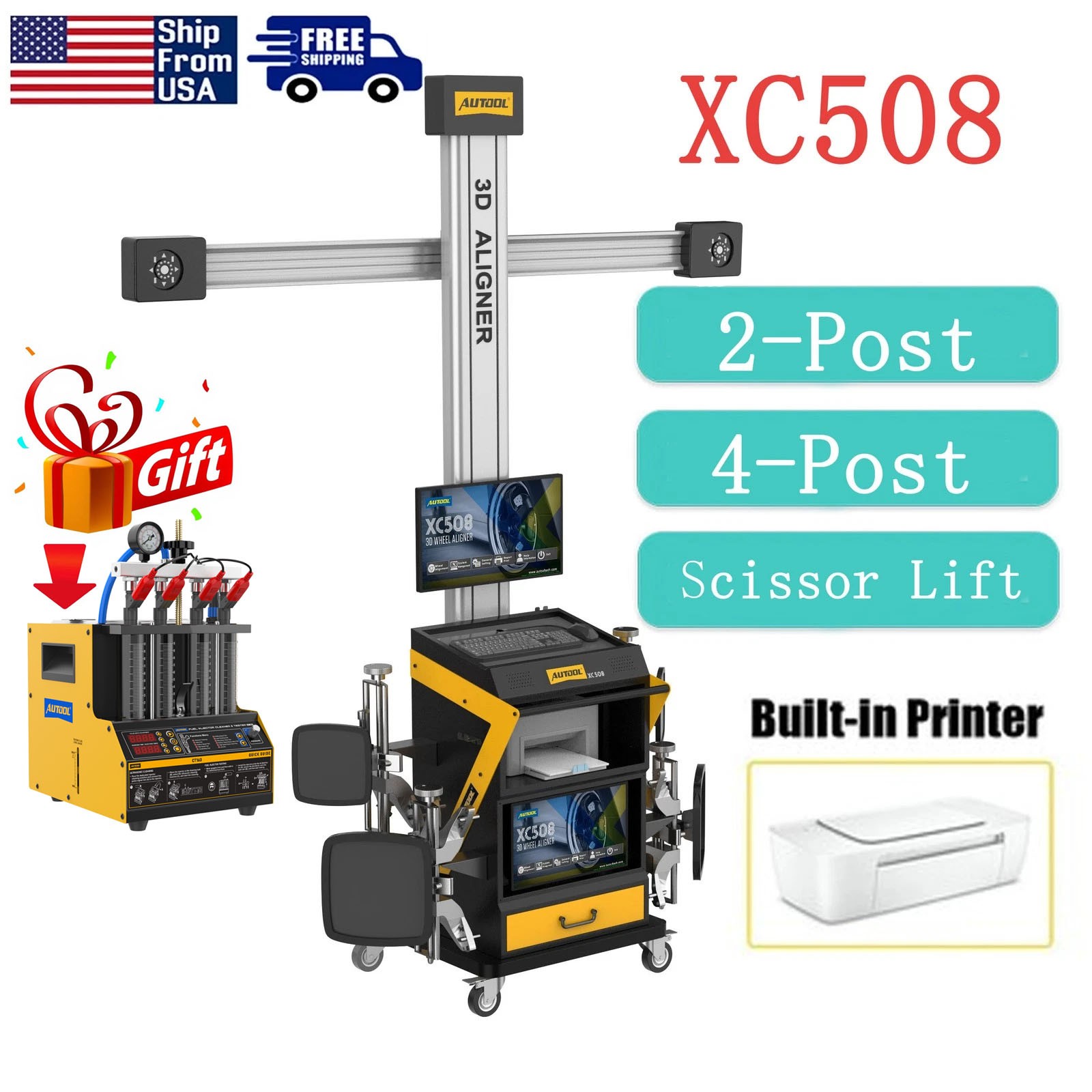 XC508 3D Wheel Alignment Machine Fully Automatic 4 Wheel Aligner Dual Screen US