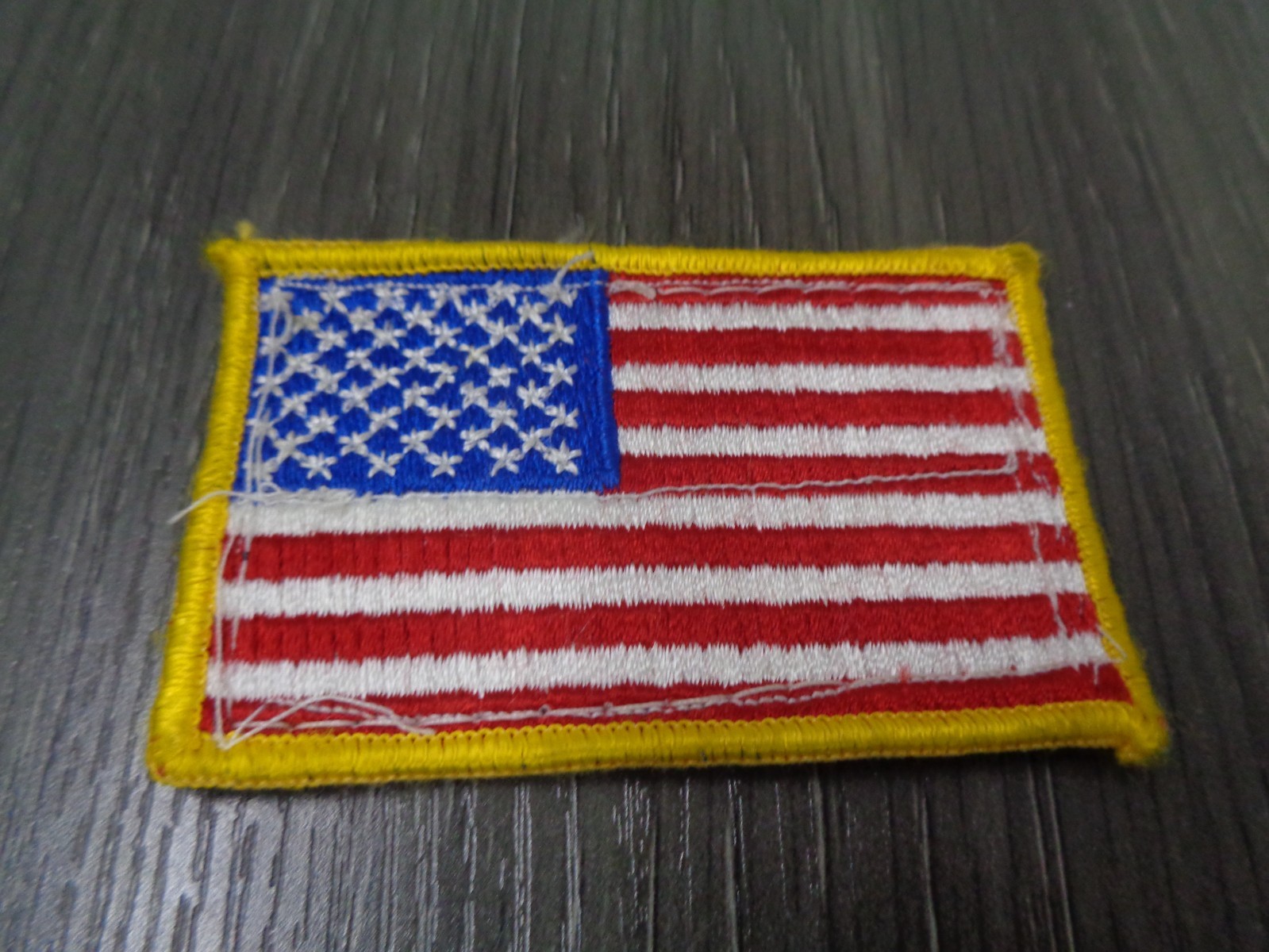 USA AMERICAN FLAG PATCH HOOK Brand Fastener PATRIOT YELLOW BRDR USED