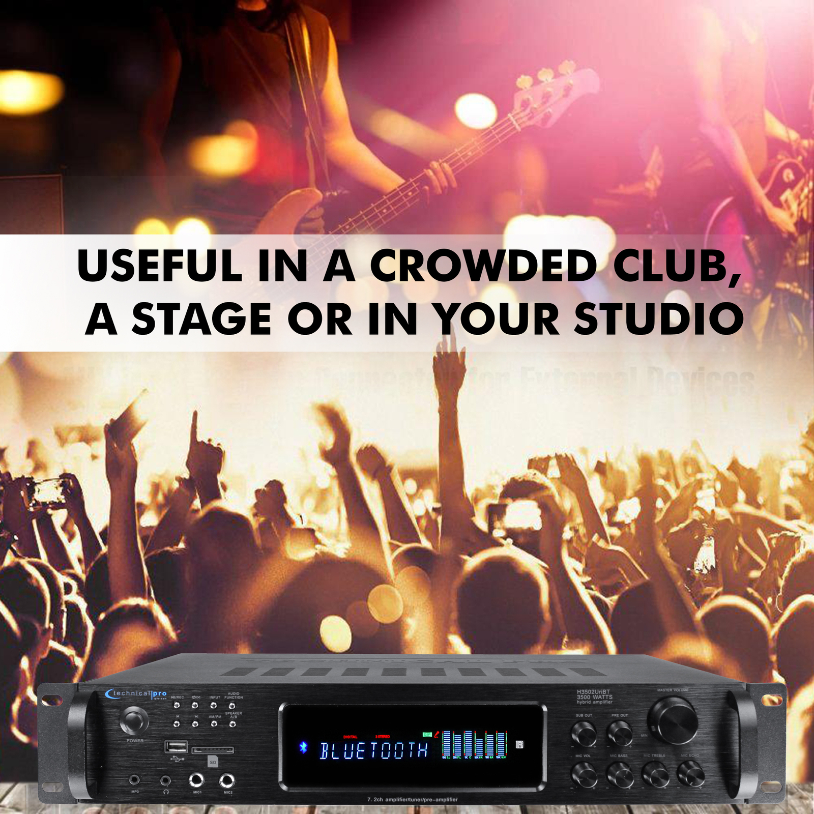 3500 Watts Digital Hybrid Amplifier, Preamp, Tuner with USB SD Card Inputs