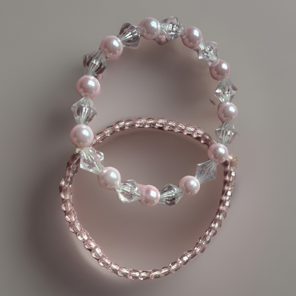 Handmade Pink Beaded Bracelet Set: Two Stackable Bracelets