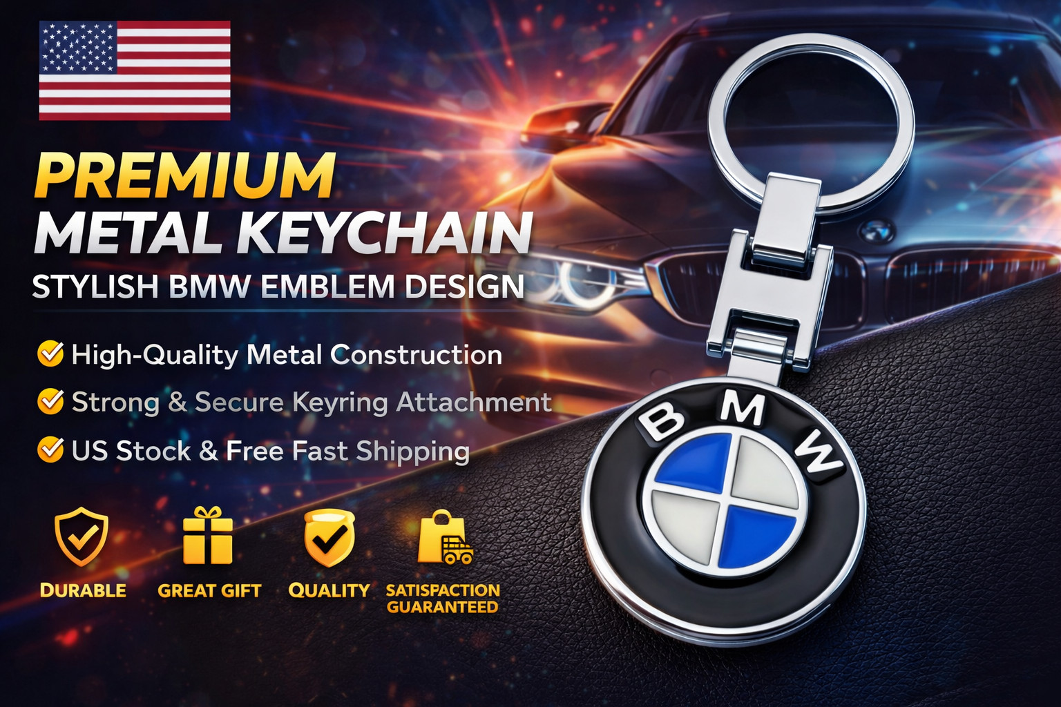 BMW Metal Logo Keychain Black Car Key Ring Emblem Style All Models USA Seller