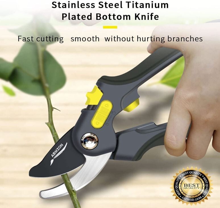 2 PACK! Pro Titanium Plated Pruning Hand Shears, Safety Lock Gardening Scissors