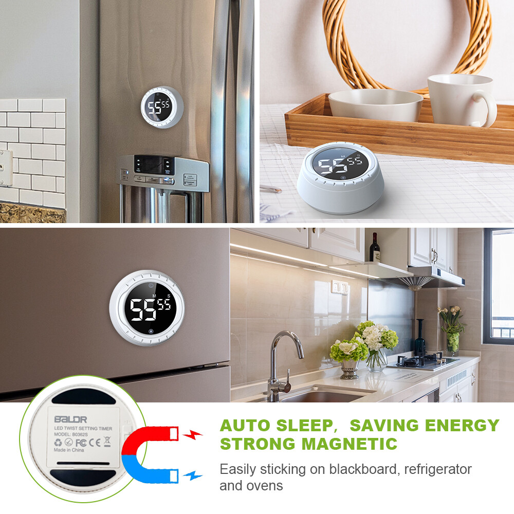 BALDR Digital Twist Kitchen Timer, Magnetic Countdown Count Up Timer LED Display