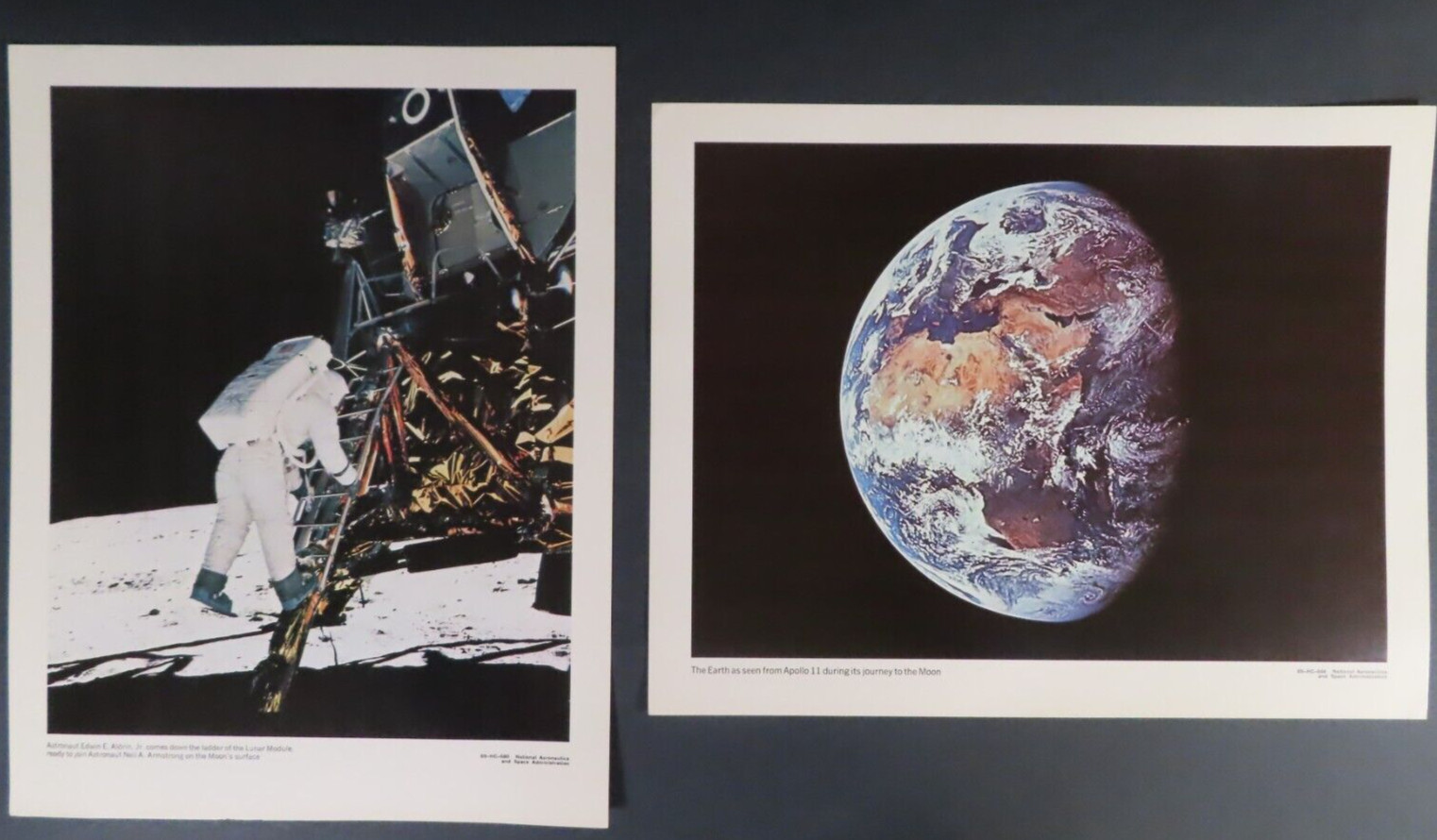 (2) Rare Vintage Official Apollo 11 NASA Lithographs Aldren & Earth 11" x 14"