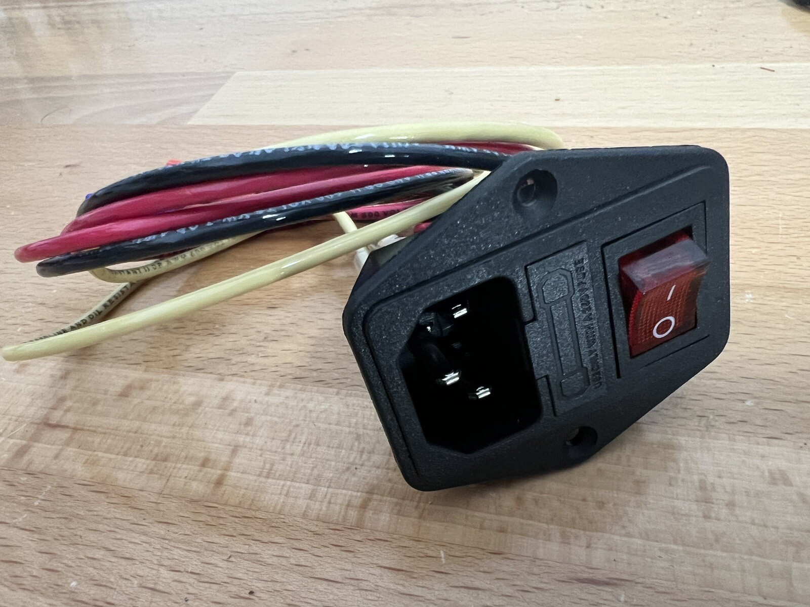 Assembled Power Socket with Fuse and 2 Ft wires Switch 3 Pin IEC320 Red B Yellow