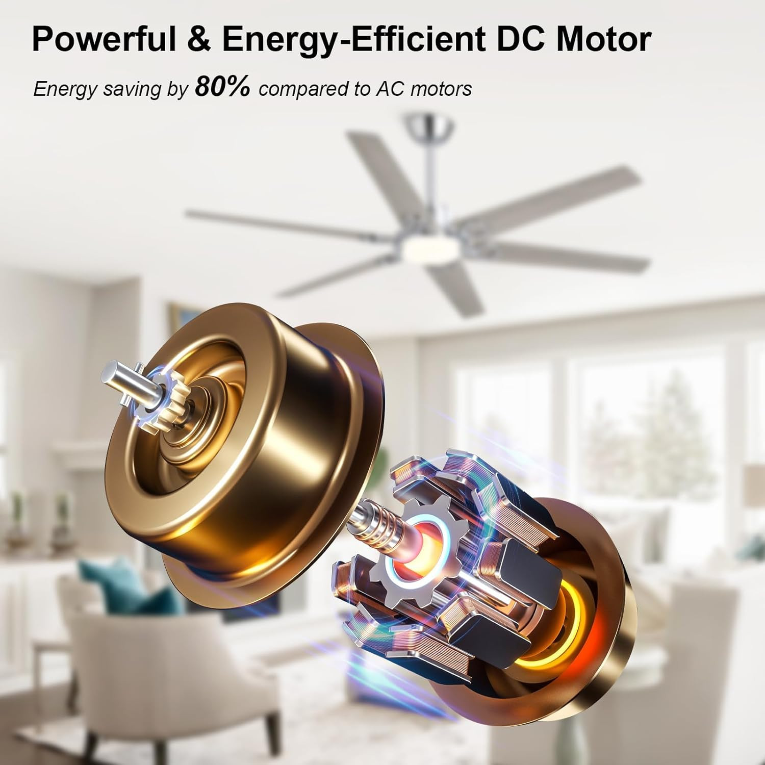 64" Modern Ceiling Fan with Remote, Dimmable Light & 6-Speed Motor
