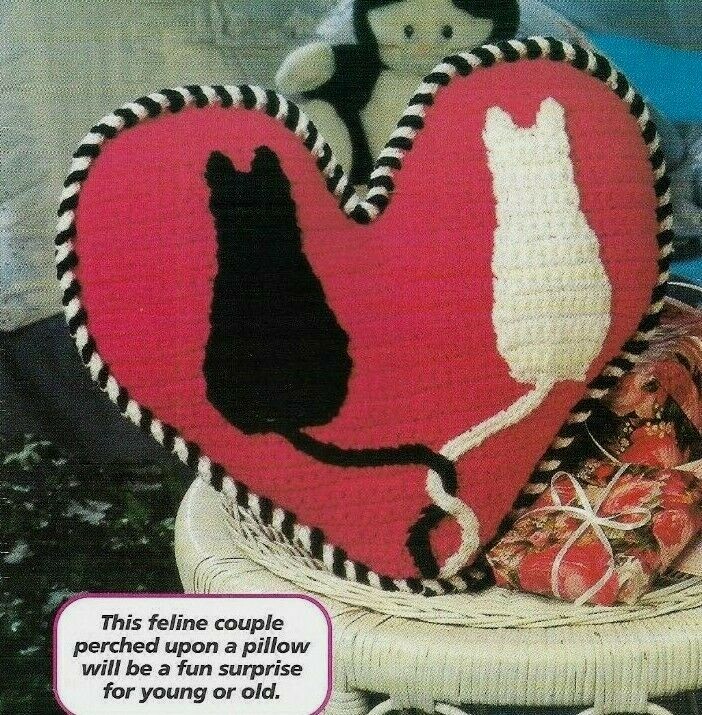 SWEETHEART PILLOW CATS HOME DECOR DIGEST SIZE CROCHET PATTERN INSTRUCTIONS