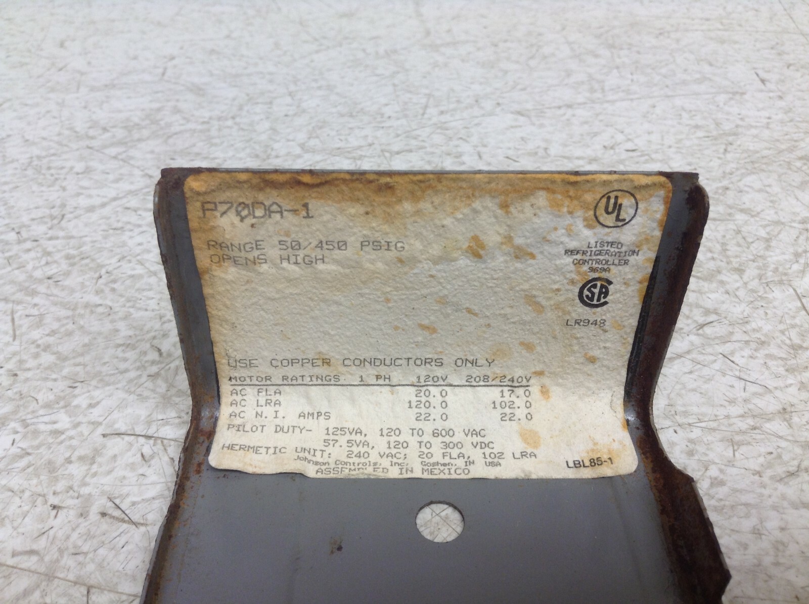 Johnson Controls Penn P70DA-1 Pressure Control P70DA1 (TSC)