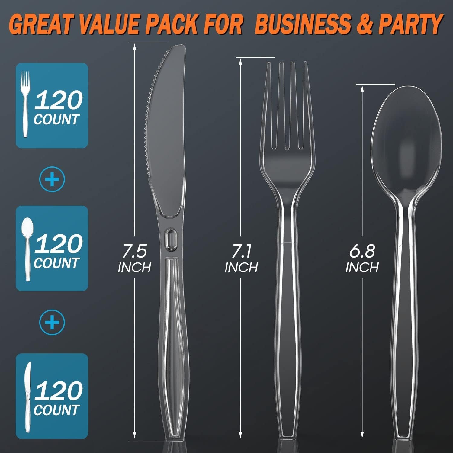 Heavy Duty Clear Plastic Silverware Set - 360 Count for Parties & Events